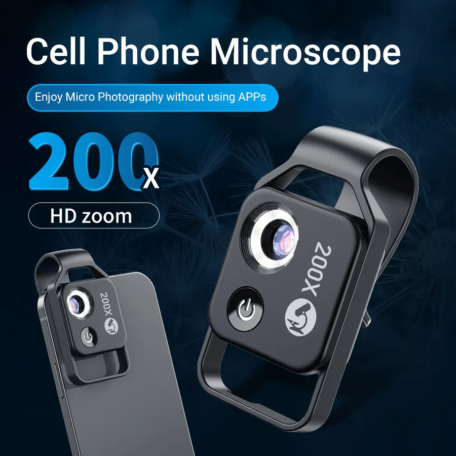 Microscope Pour Téléphone Portable 200x - Loupe Avec LED - APL-MS002 - Poids 17,5 G - 8