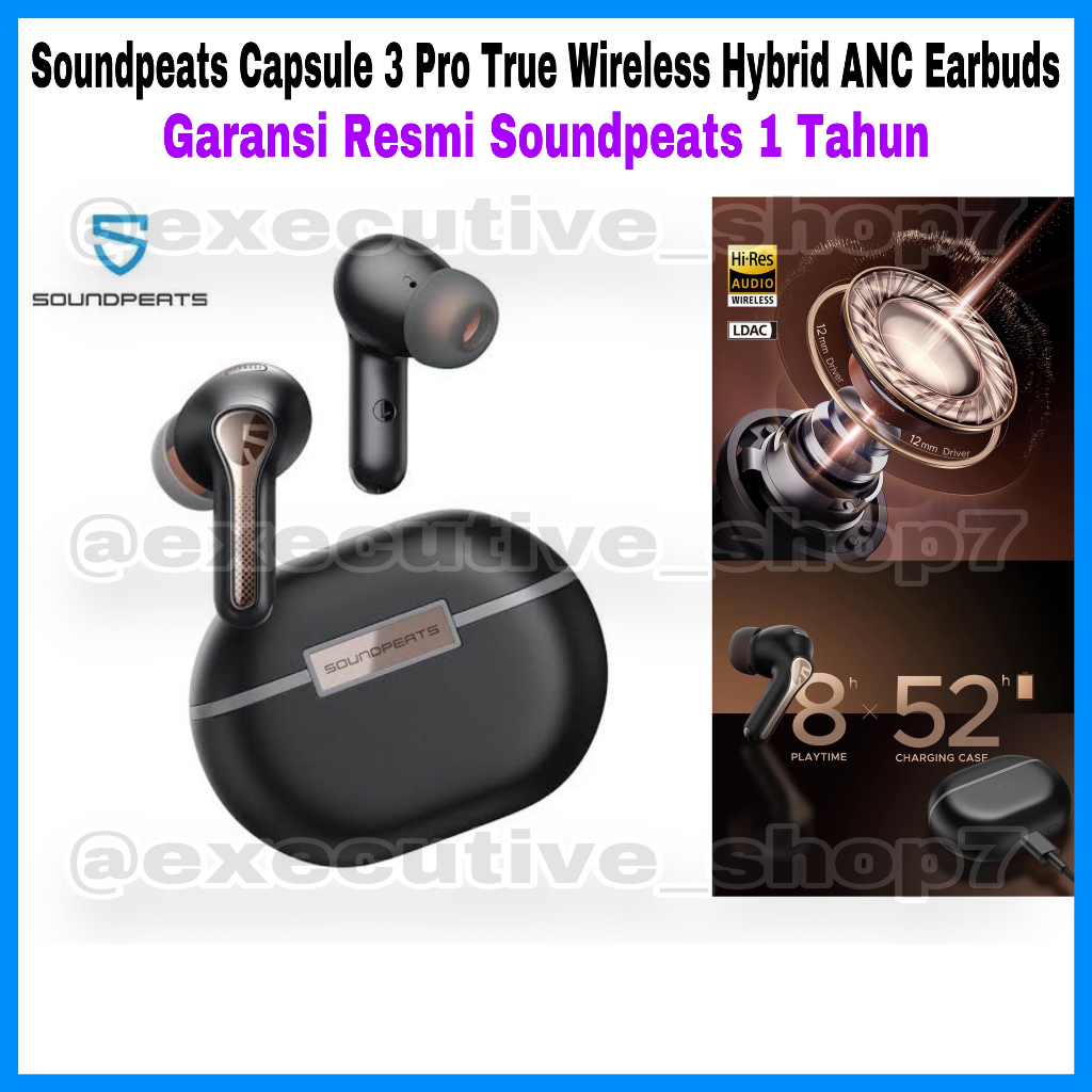 SoundPEATS Capsule3 Pro 43dB Hybrid Active Noise Cancelling Earbuds, Hi-Res  Bluetooth 5.3 Earphones with LDAC, 6 Mics for Calls, 52 Hrs, IPX4 Rated