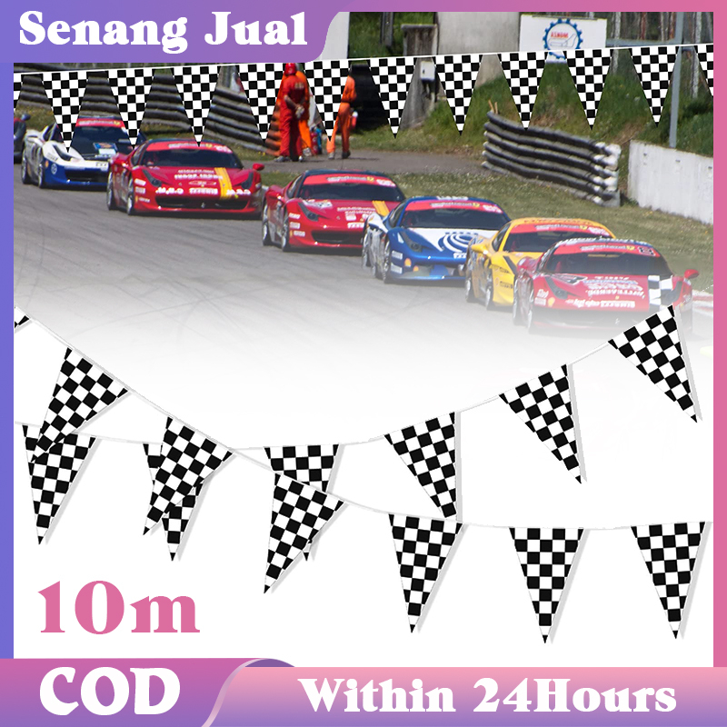 Jual 38 Sisi Banner Bunting Flag 10M Racing Flag Segitiga Hitam Dan ...
