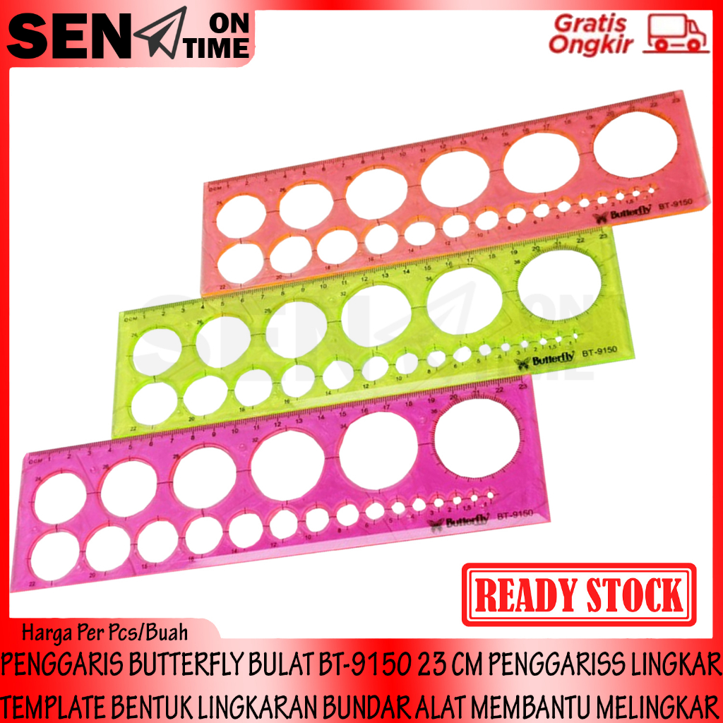 Jual Penggaris Butterfly Bt 9150 23 Cm Penggariss Bulat Template Bentuk Lingkaran Bundar Alat 