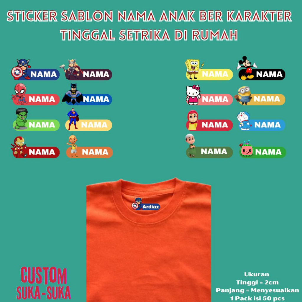 Jual Sticker Nama Anak Karakter Kartun Sablon Setrika Baju Motif ...