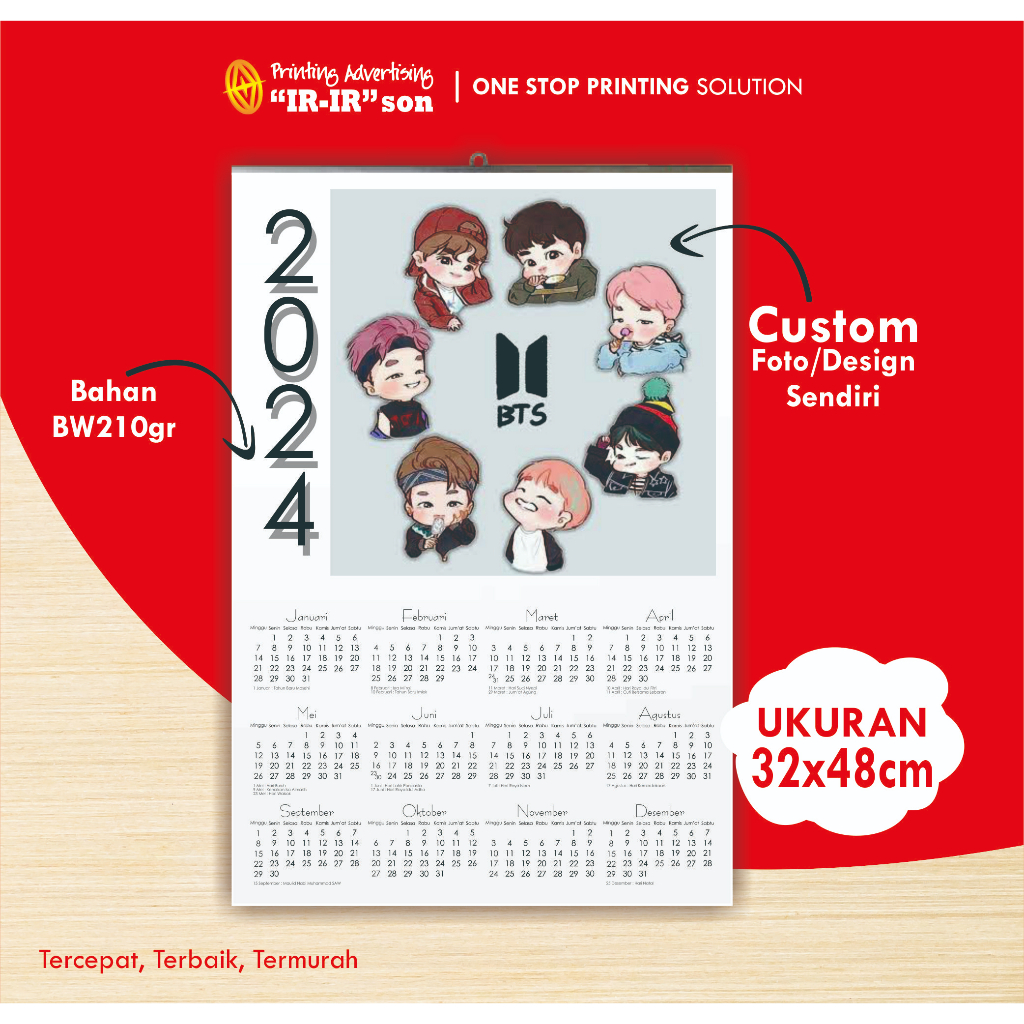 Jual KALENDER DINDING 2024 CUSTOM DESAIN FOTO KALENDER 1 LEMBAR 12 ...