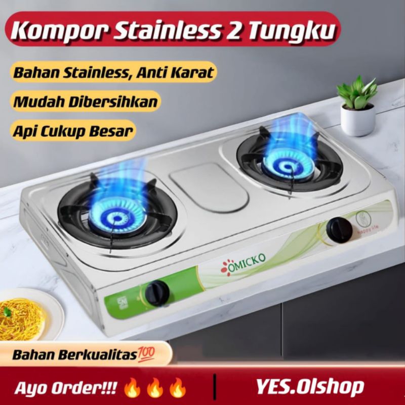 Jual Kompor OMICKO 2 Tungku Anti Karat / Kompor Stainless 2 Tungku ...