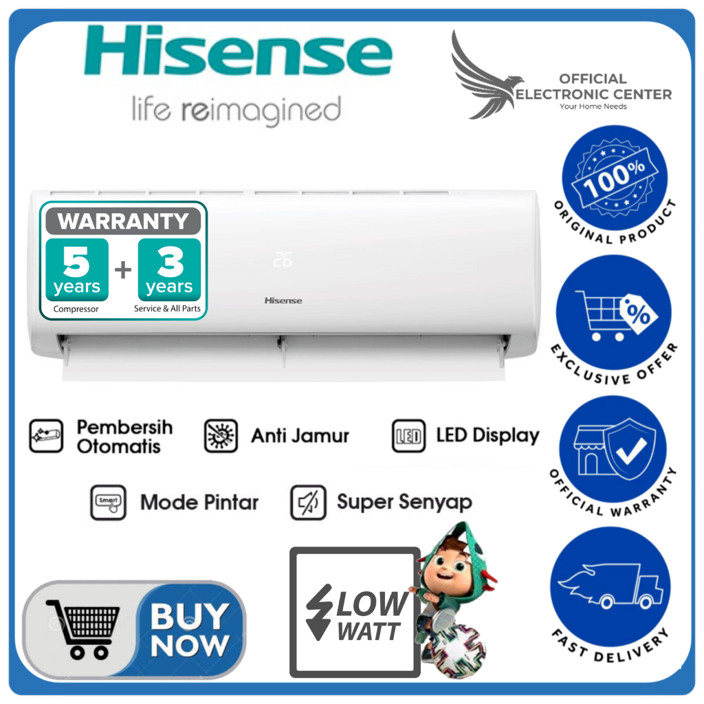 Jual HISENSE AC 1 PK AN09CEG AN09CDG AN09 SUPER LOW WATT STANDARD FAST