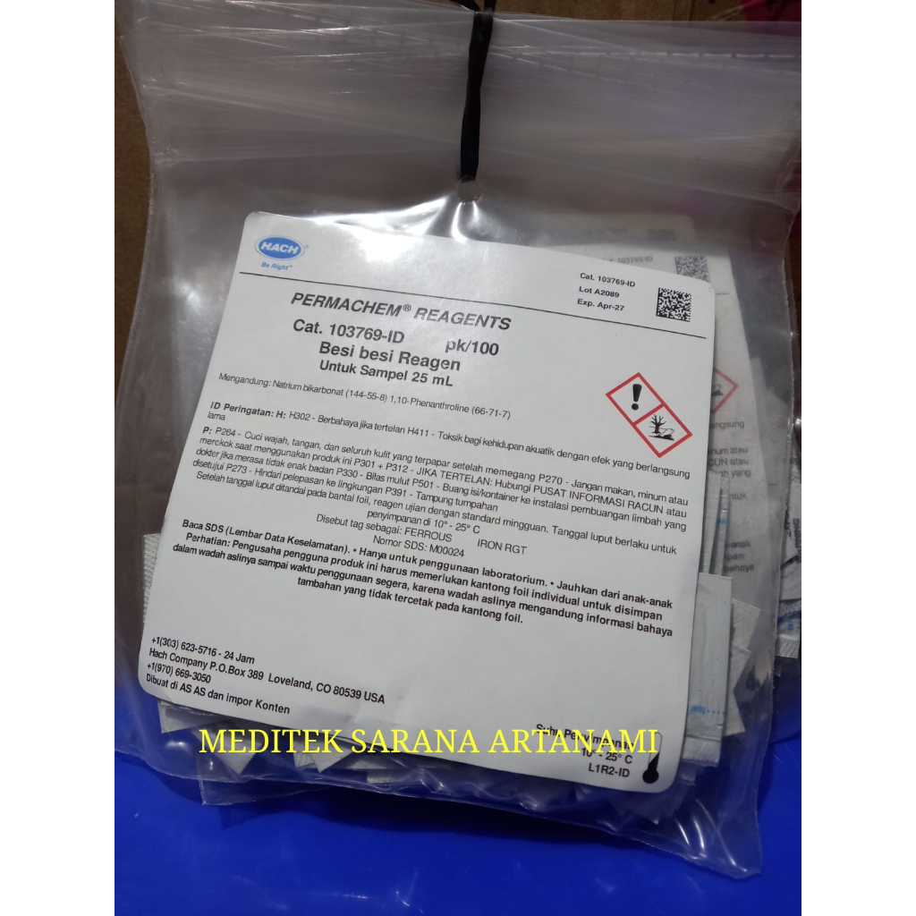 Jual HACH 1037-69 Ferrous Iron Reagent Powder Pillow pk/100 103769 ...