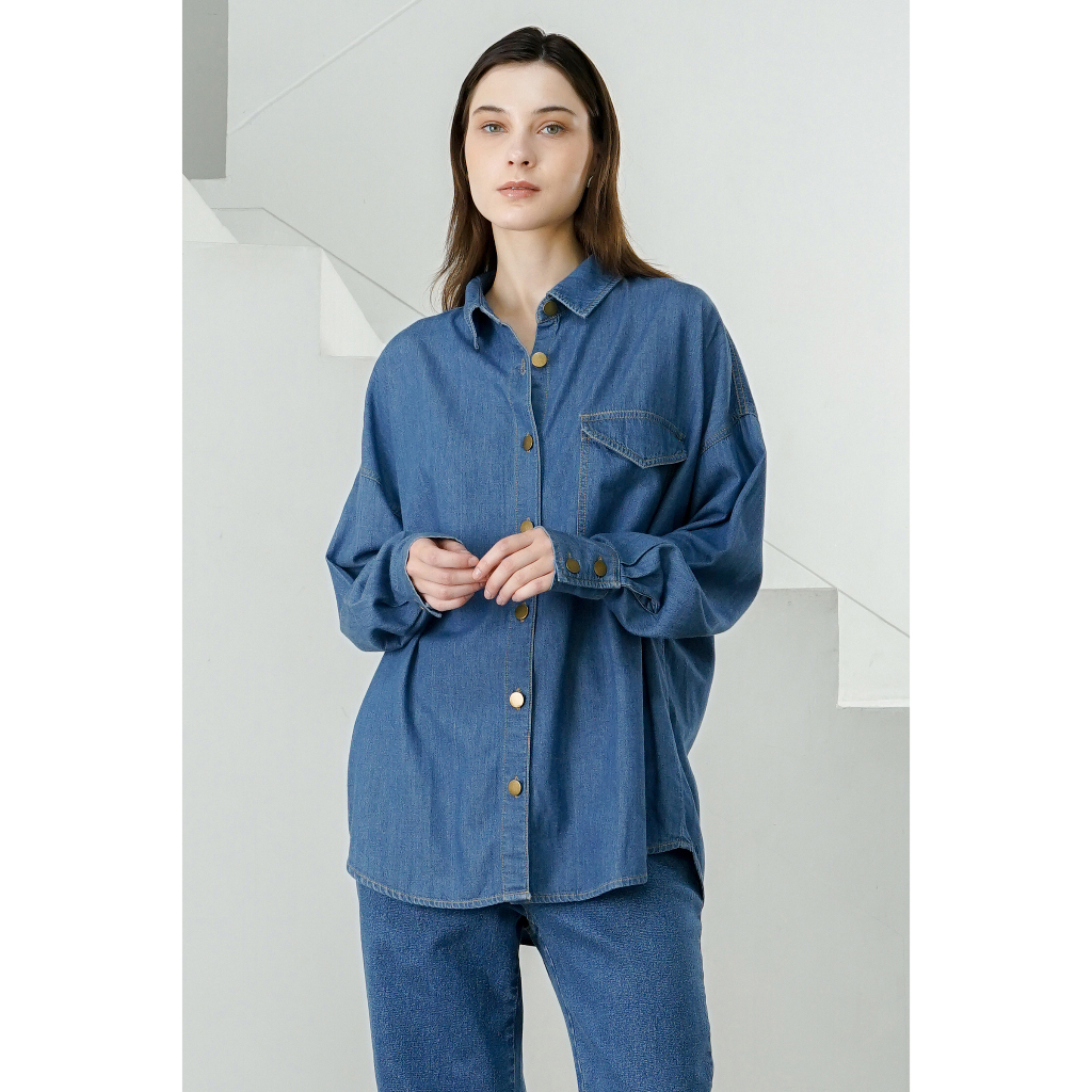 Jual Kivee - Teanna Shirt Denim / Kemeja Jeans Wanita / Kemeja ...