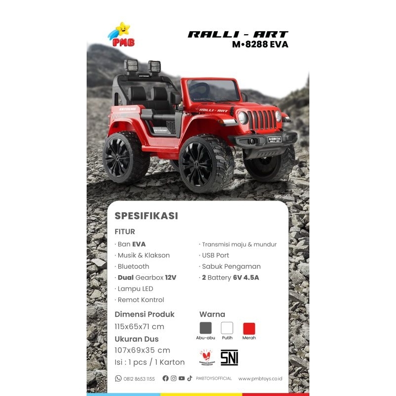 Jual Mobil Aki M 8288 Ralli Art Ban Eva 2 gearbox mainan anak mobil aki