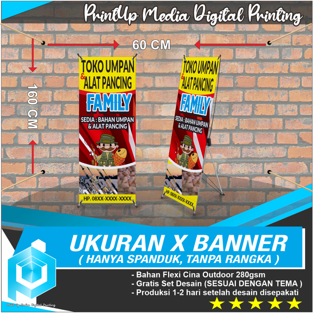 Jual Cetak Spanduk Banner Baliho X Banner Toko Umpan Alat Pancing Free Desain Custom Shopee