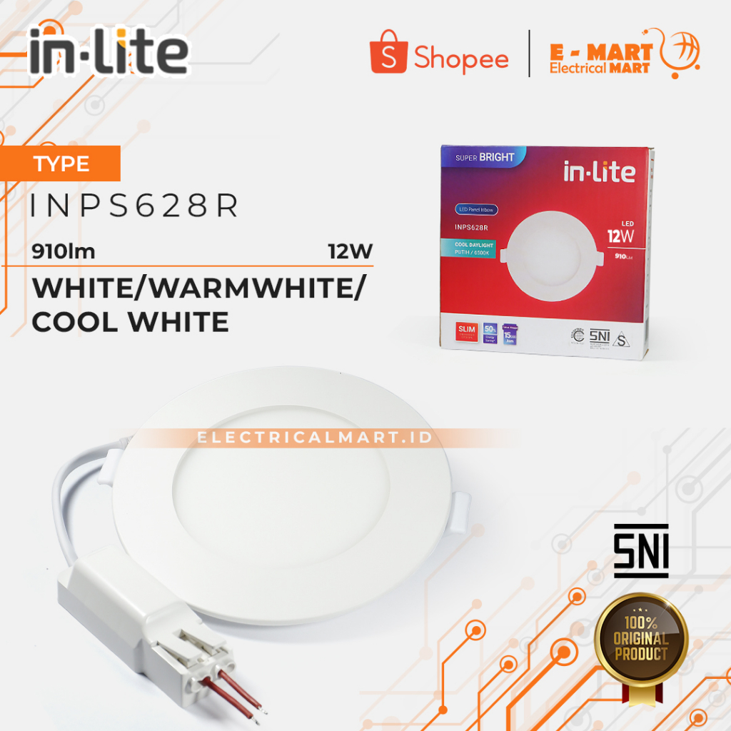 Jual INLITE Downlight IB 12W Bulat / Lampu Panel LED Tanam Bulat ...