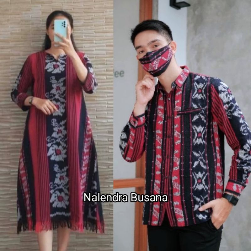 Jual Ready Stock Set Couple Baju Tenun Dress Tenun Kemeja Tenun Pria Baju Pesta Tenun Etnik