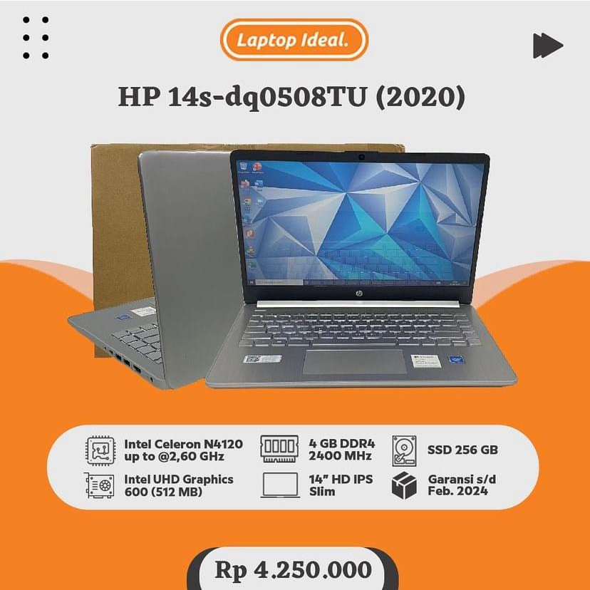 Jual HP 14s-dq0508TU (2020) SLIM Quad Core RAM 4GB DDR4 SSD 256 GB ...