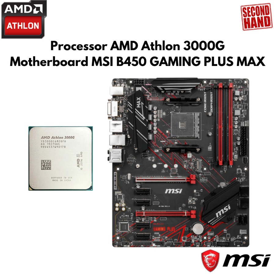 Jual Processor AMD Athlon 3000G + Motherboard MSI B450 GAMING PLUS MAX