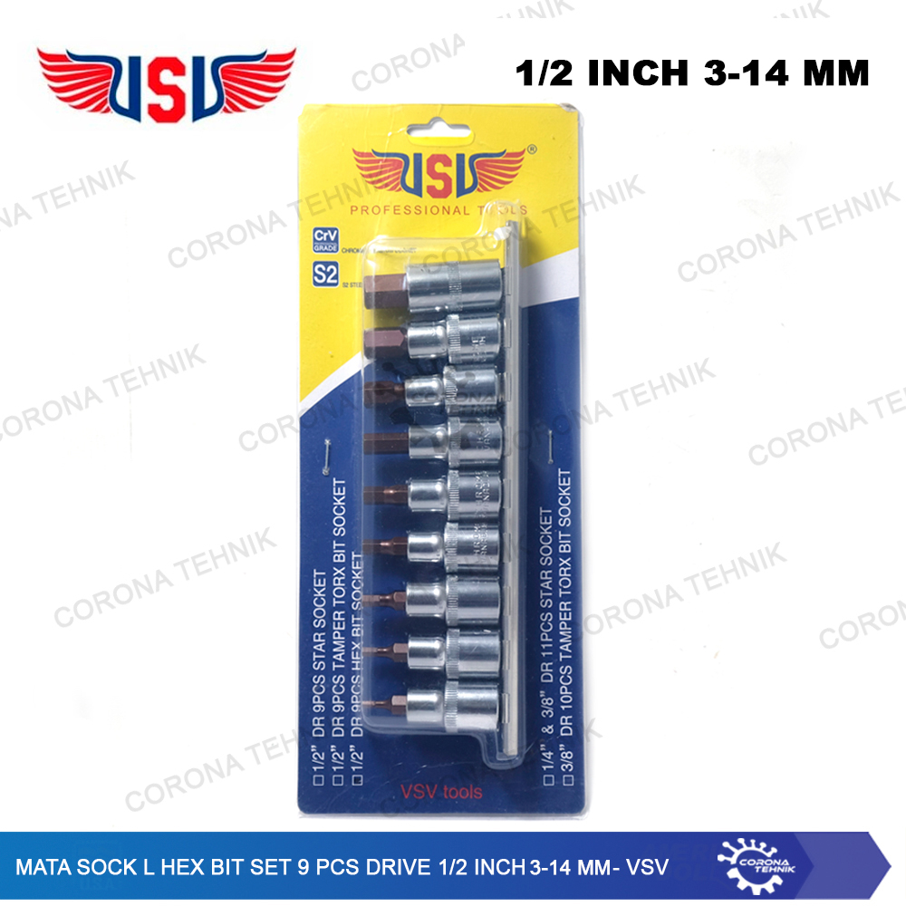 Jual Drive 1/2 Inch H3-H14 - 3-14 mm - VSV - Mata Sock L Hex Bit Set 9 ...
