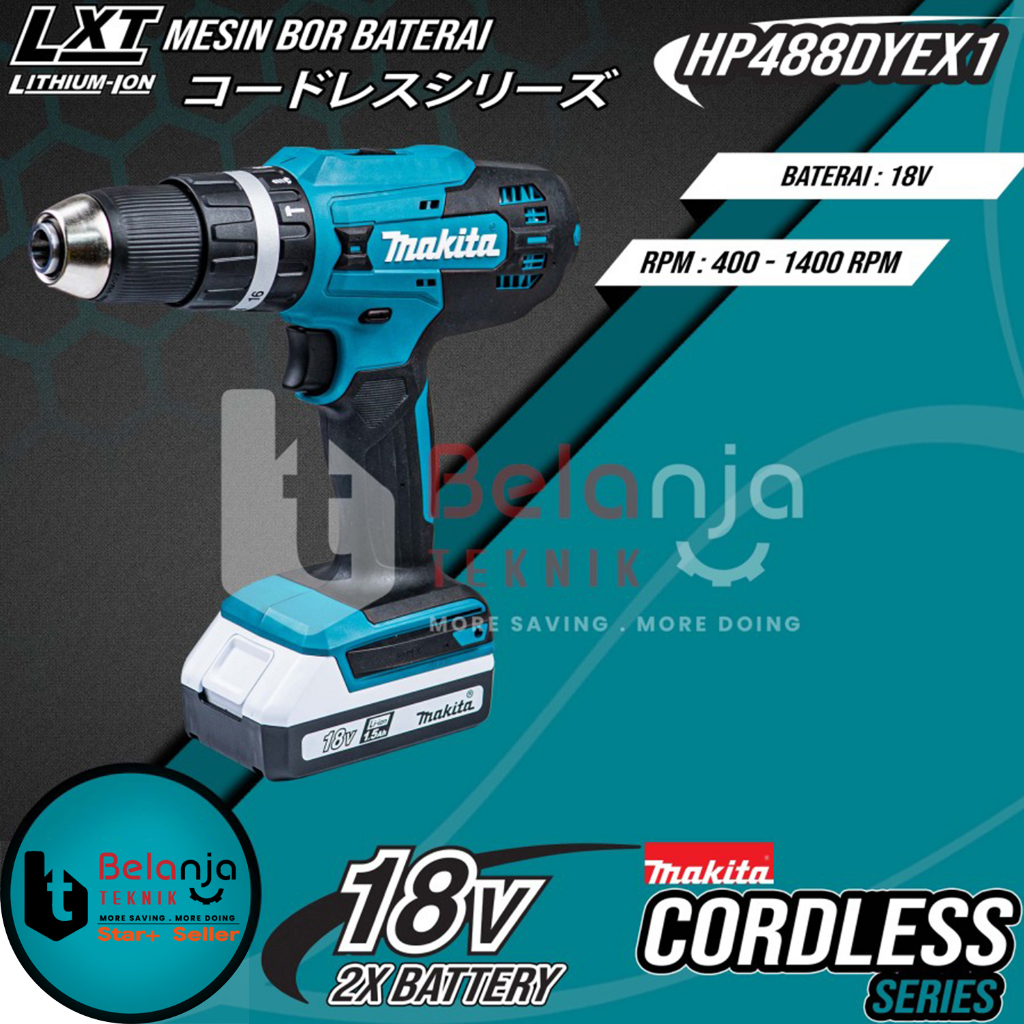 Jual Makita Cordless Hammer Driver Drill HP488D Bor Baterai 18V HP 488 ...