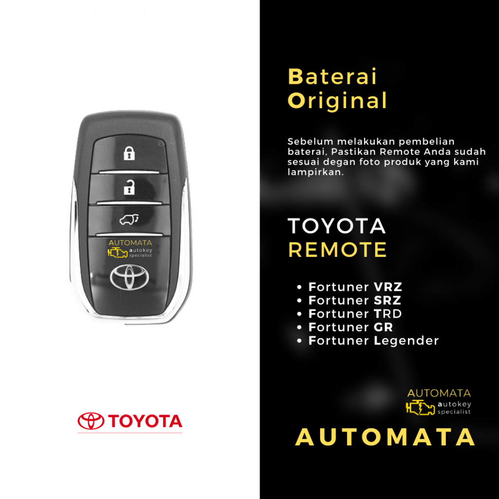 Jual Baterai Remote Toyota Fortuner VRZ 2017 Original Panasonic