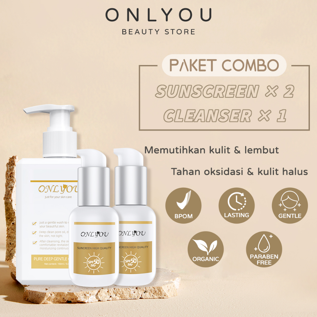 Jual 【BPOM】ONLYOU 2 pcs Sunscreen SPF50+ PA+& facial cleanser Prevent