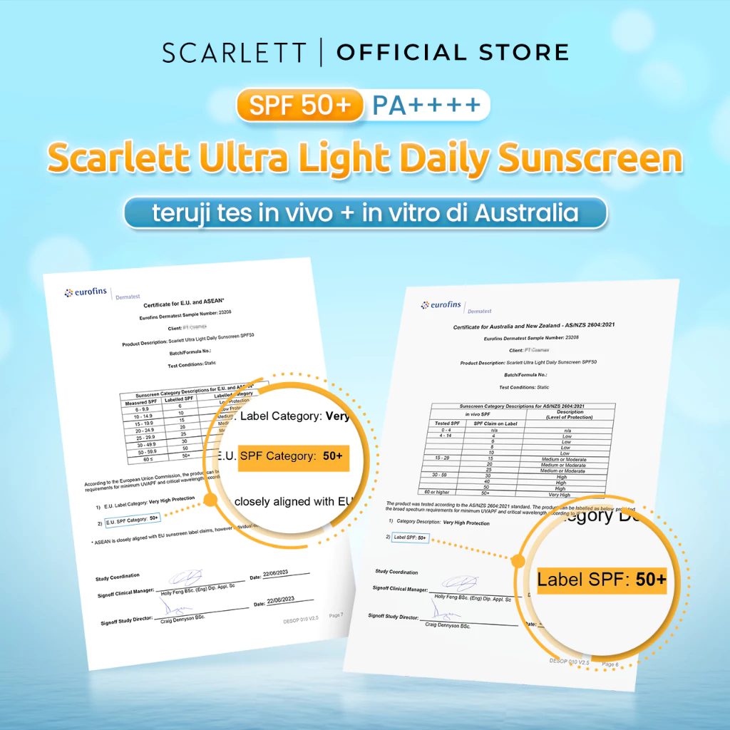Sunscreen Harian Scarlett Whitening Ultra Light SPF 50 PA++++ Meresap Cepat 20 Detik