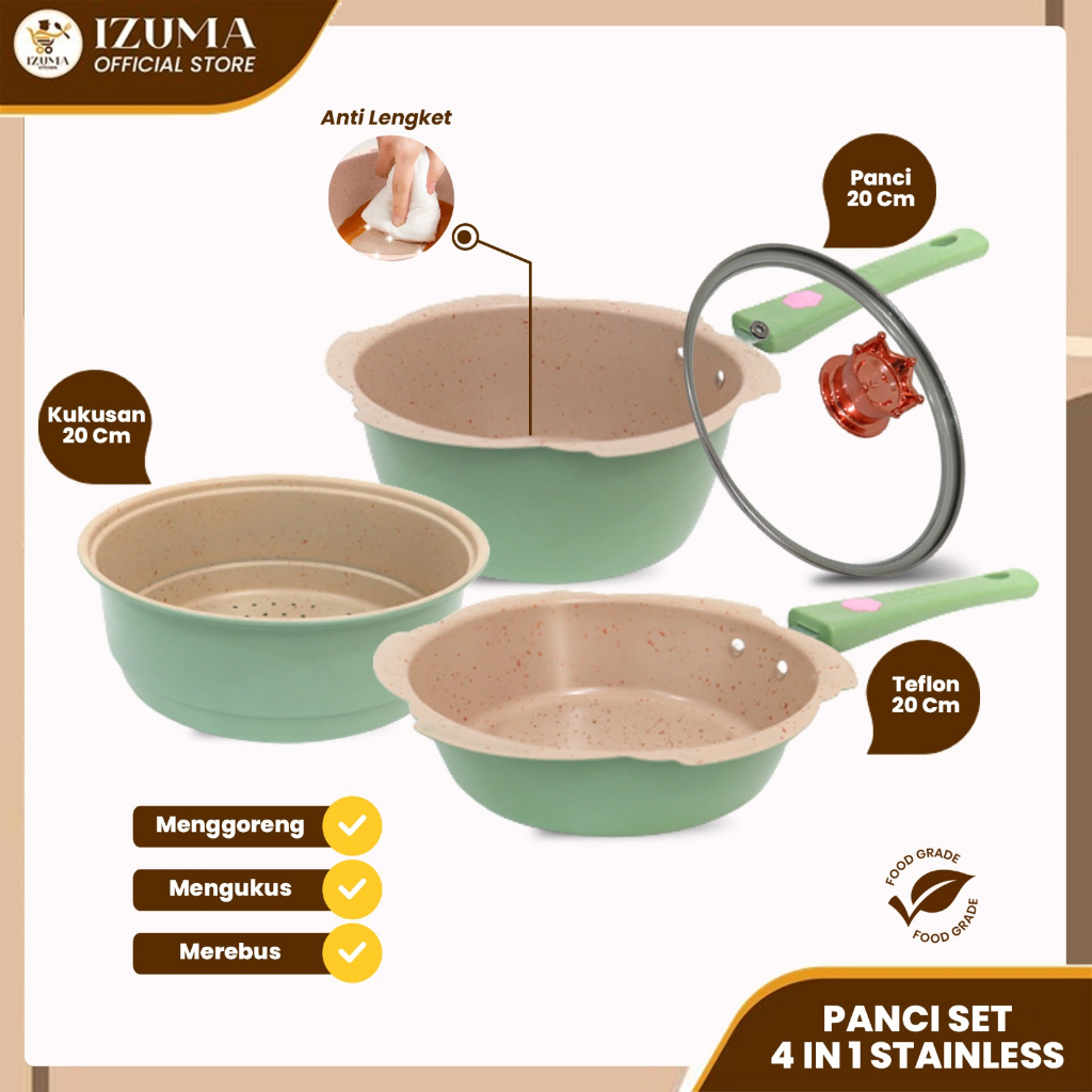 Jual IZUMA Panci Mpasi Set Bayi 4 IN 1 / Kukusan Granit Wajan Keramik