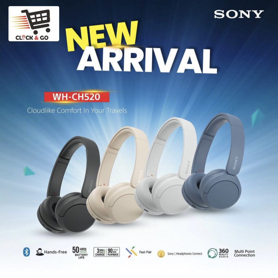 Jual Sony WH-CH520 Wireless Bluetooth Headphone On Ear CH520 CH-520 ...