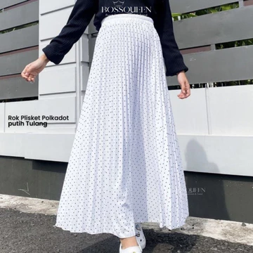 Rok Plisket Panjang Wanita Motif Polkadot Kecil Rok Polca Maxi Skirt A Line Rok Onde