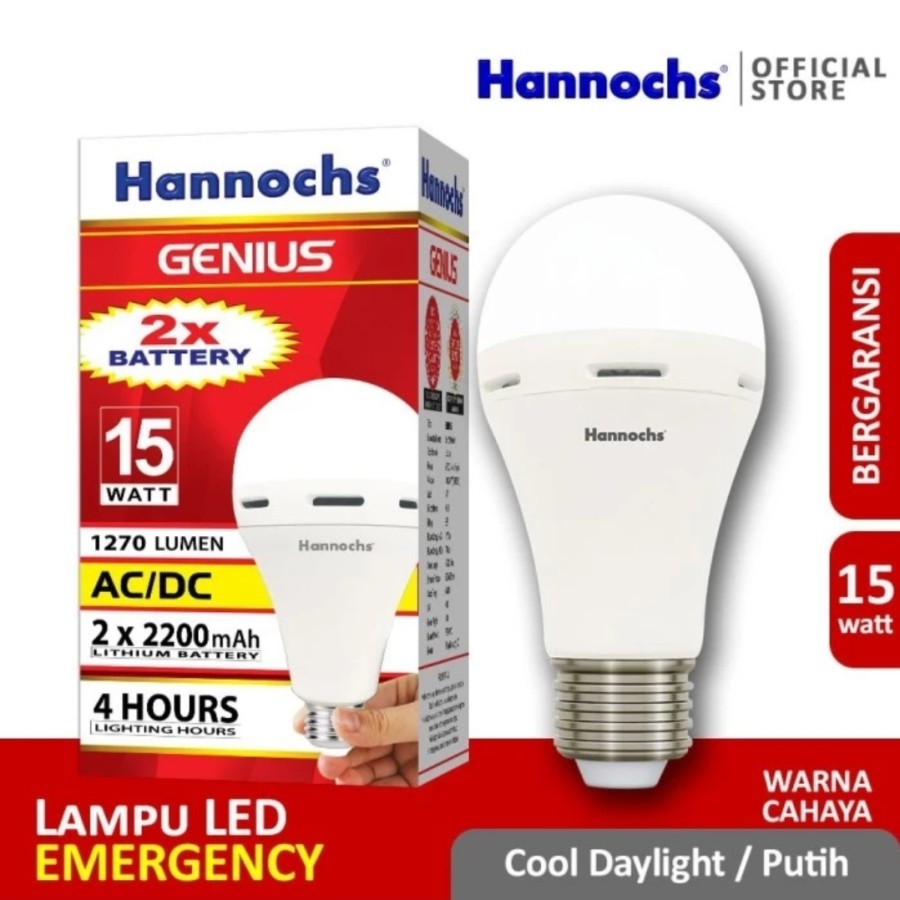 Jual Lampu LED Bohlam Emergency AC DC HANNOCHS GENIUS 15 Watt | Shopee ...
