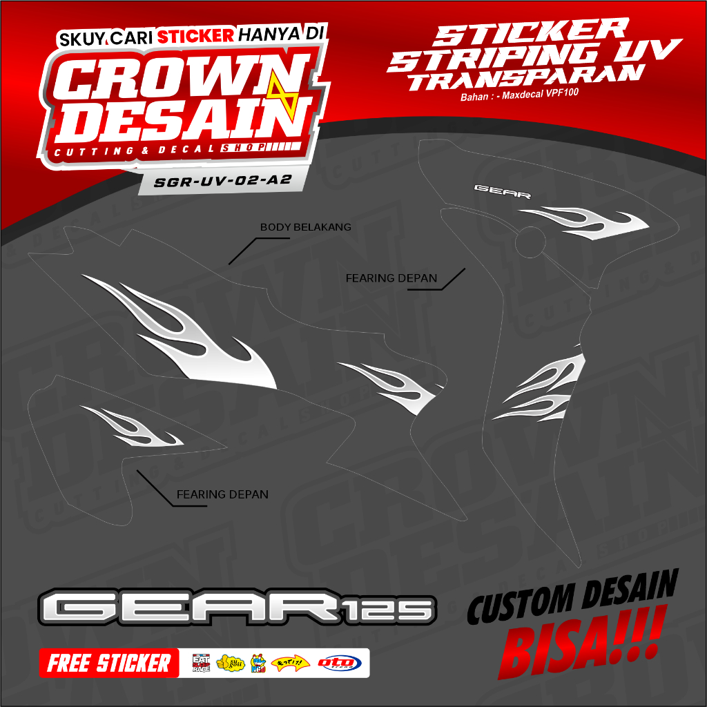 Jual Striping Transparan Mio Gear 125 Motif Api - Stiker Striping UV ...