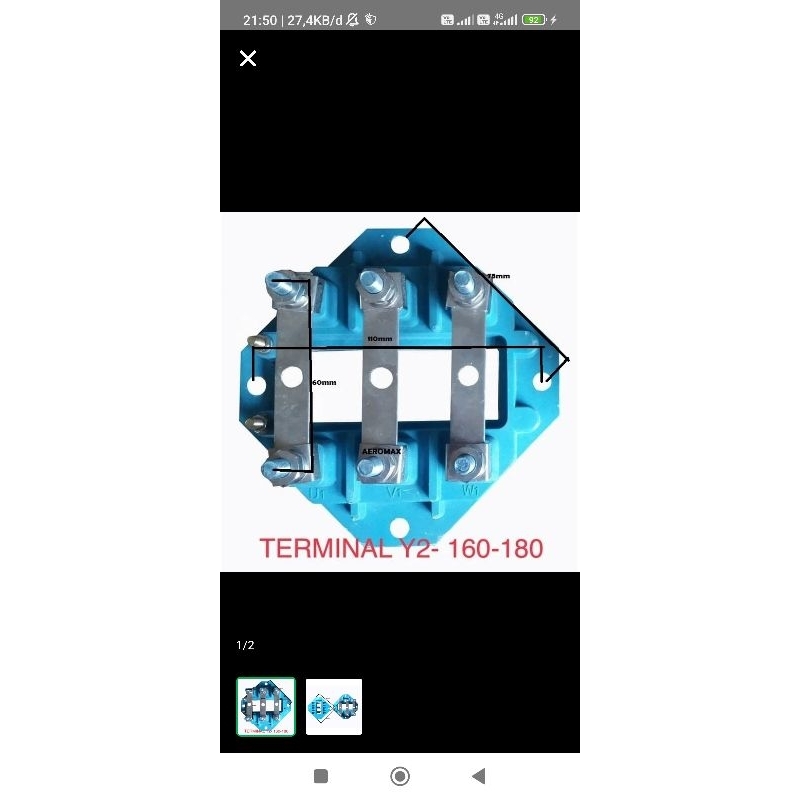 Jual terminal koneksi dinamo motor Type : Y2 - 160/180 (TB 6) Jarak ...