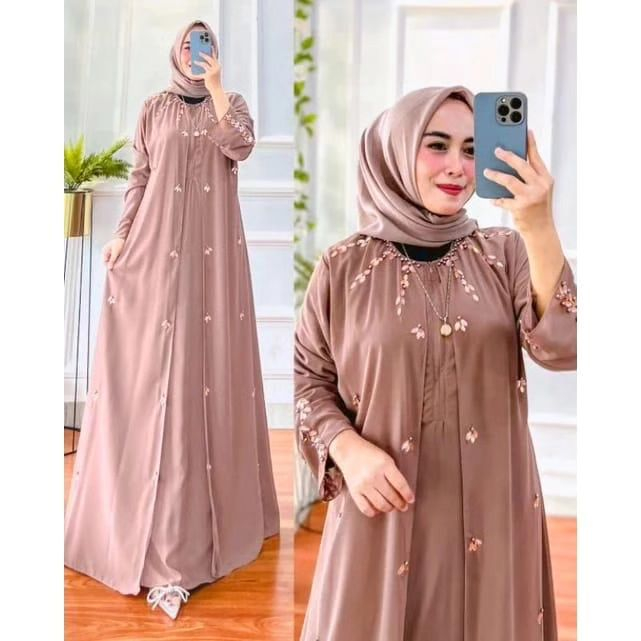 Jual Syaluna Long Dress Bahan Ceruty Babydoll Aplikasi Payet / Baju