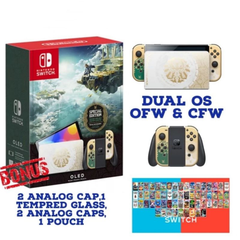 Nintendo Switch OLED Zelda Tears Of The Kingdom - Occasion, 64Go, Joy-Con Dorés, Avec Boîte Et Chargeur
