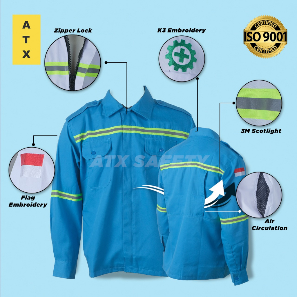 Jual Wearpack Safety Baju Kemeja Kerja Lapangan Jaket Werpak Biru Pln