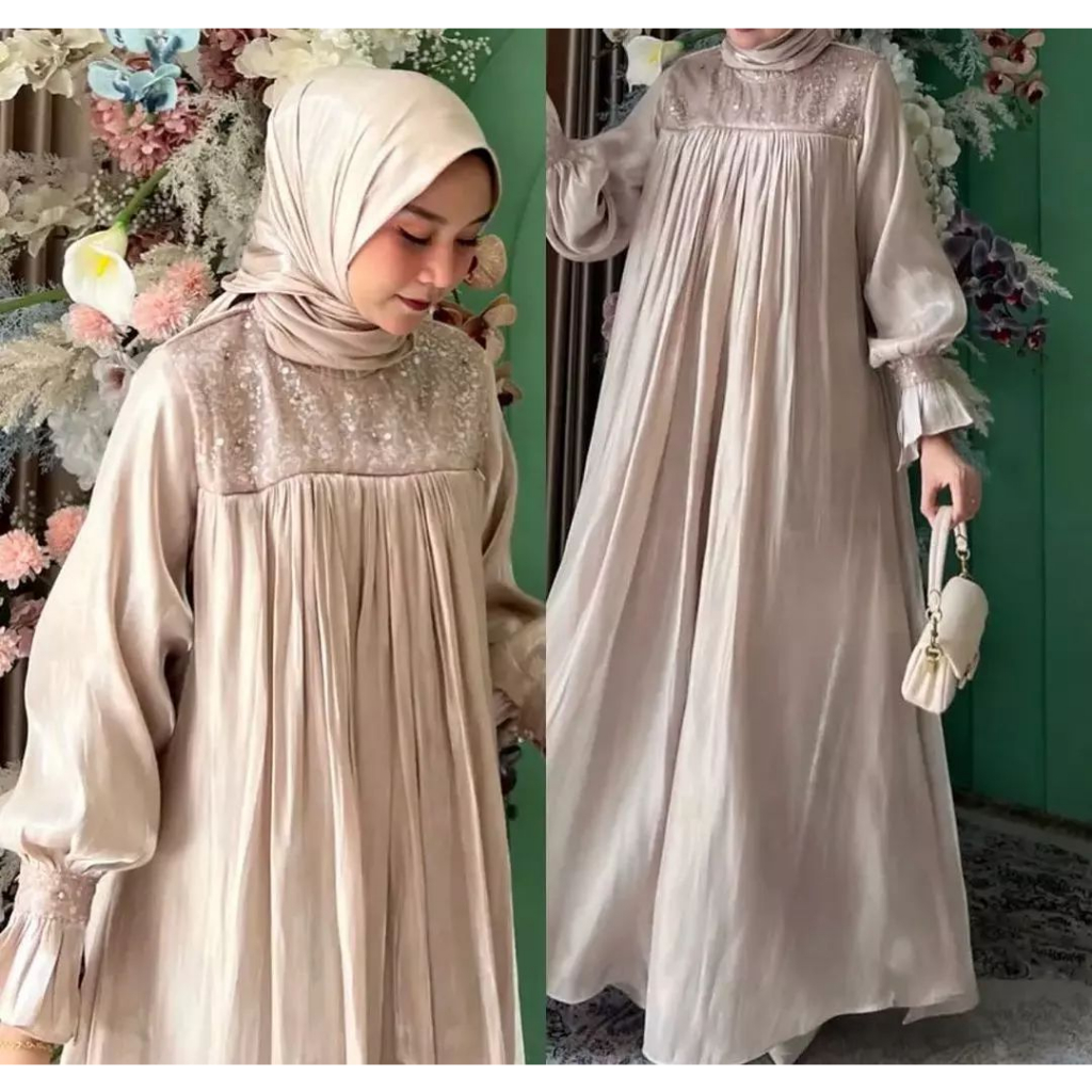 Jual Dress Shimer Silk Luna Dress Baju Gamis Wanita Terbaru 2023 Gamis