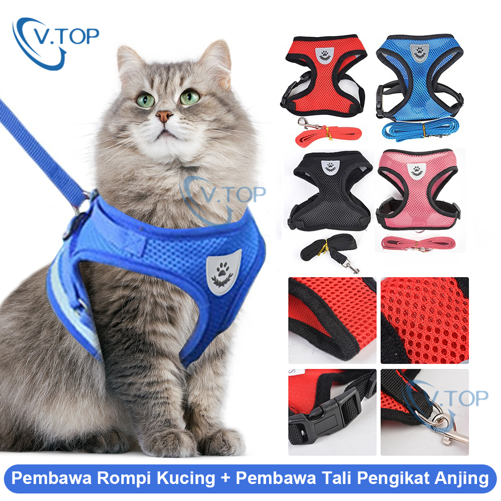 Jual V.TOP Tali Rompi Bernapas Hewan Harness Kucing Tali Tuntun