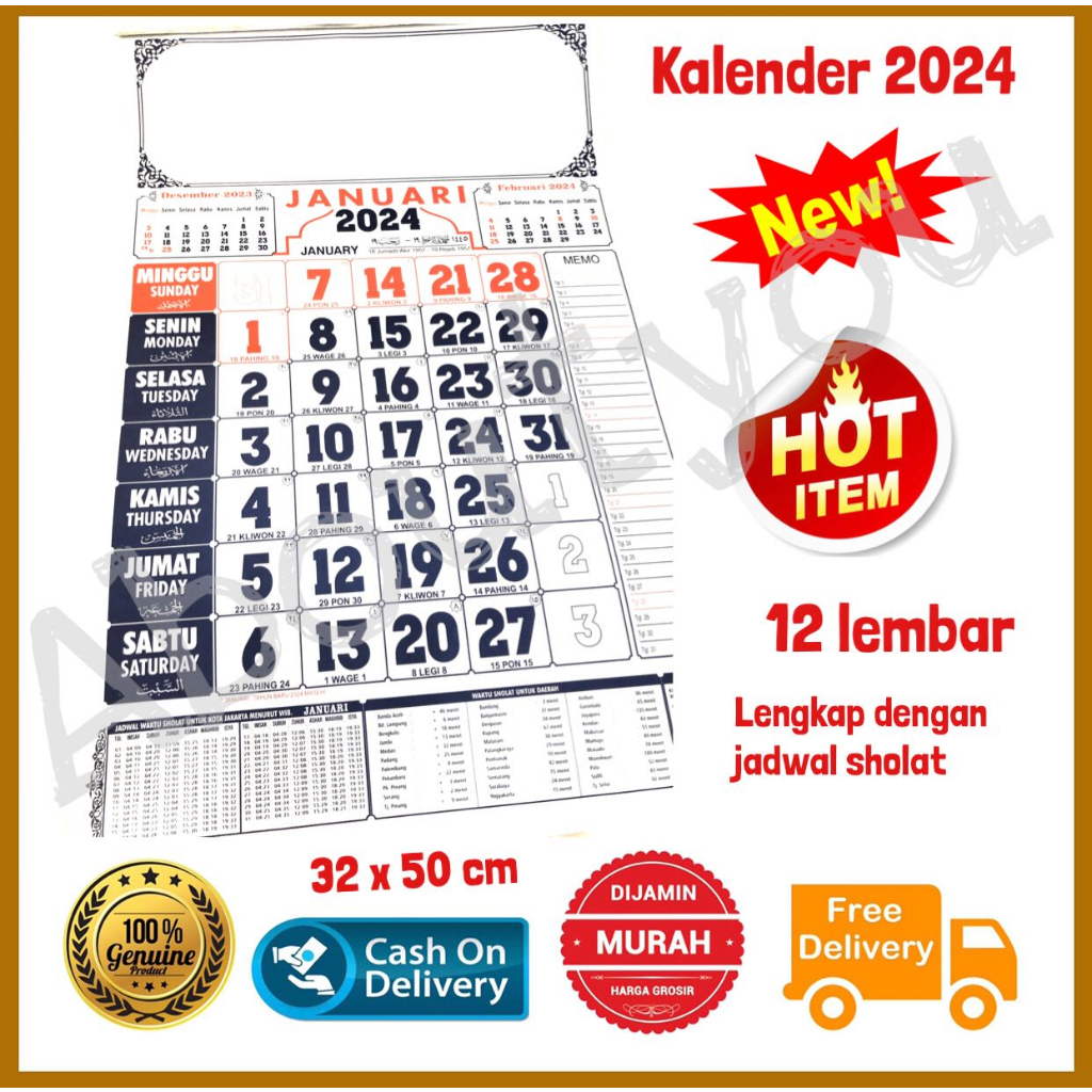 Jual PROMO Kalender DINDING 2024 ARAB / CHINA Calendar Bulanan Pasaran ...