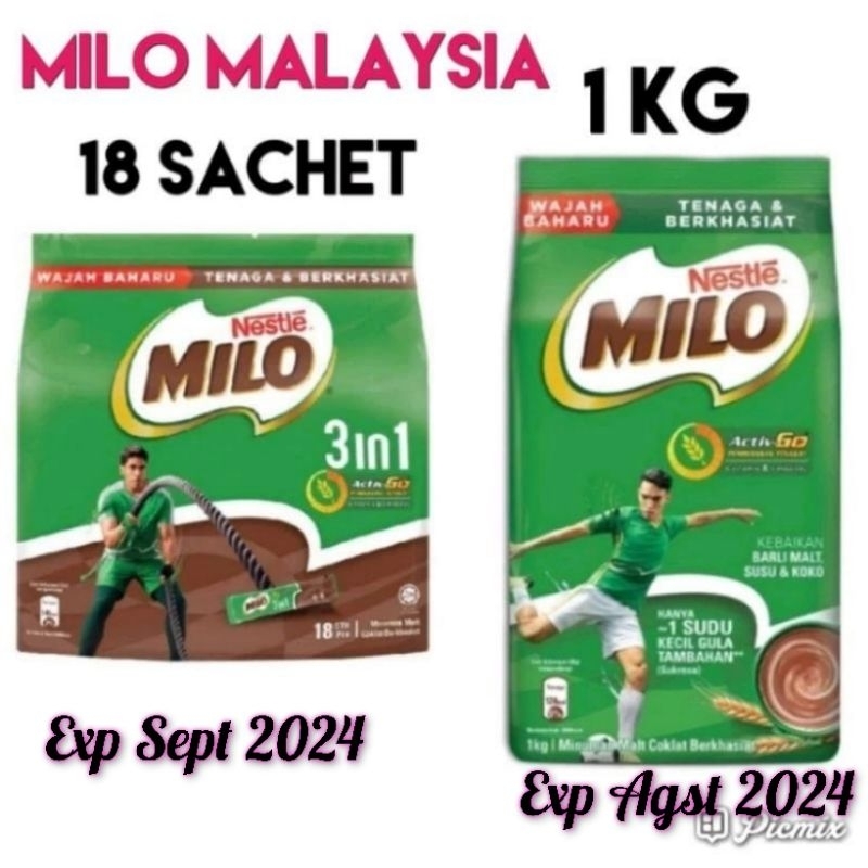 Jual Milo Malaysia active go 1kg & 18sachet milo malaysia 3in1 18