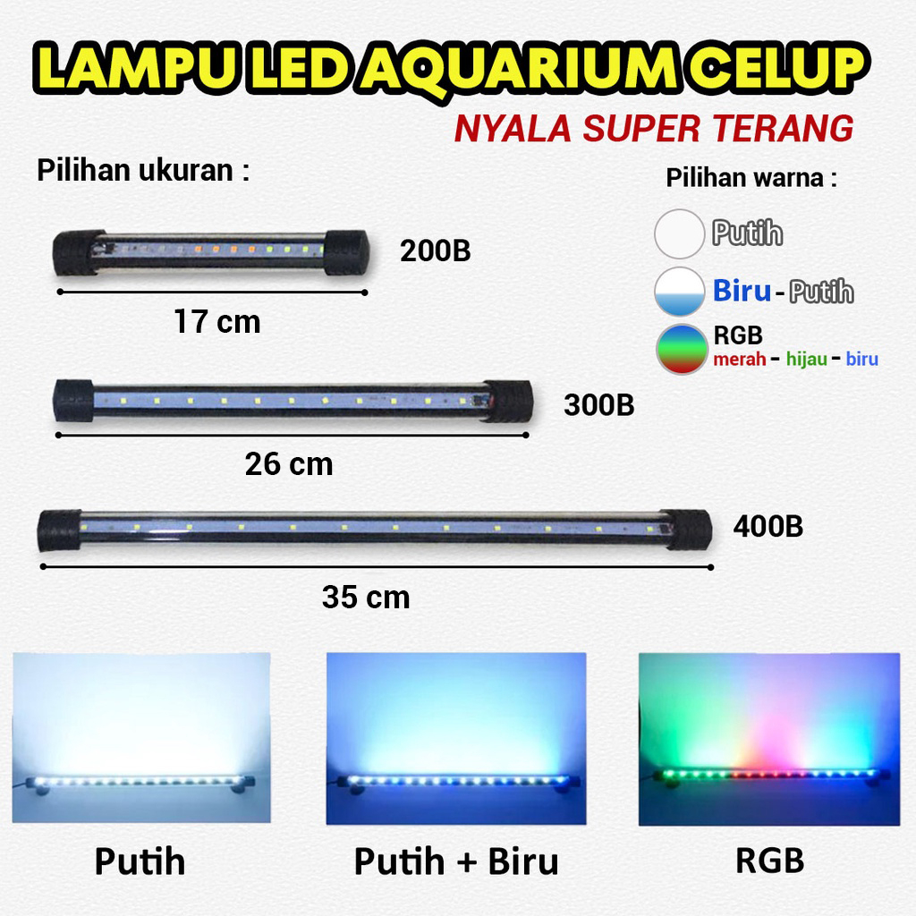 Jual COD Lampu Aquarium Akuarium LED Celup 20cm 30cm 40cm Warna Warni ...