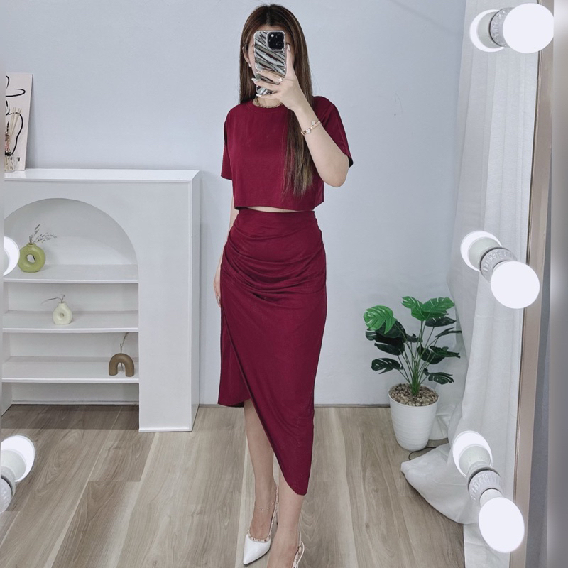 Jual Maudy Set | One Set Rok Kerut | Setelan Rok Wanita | One Set Crop ...