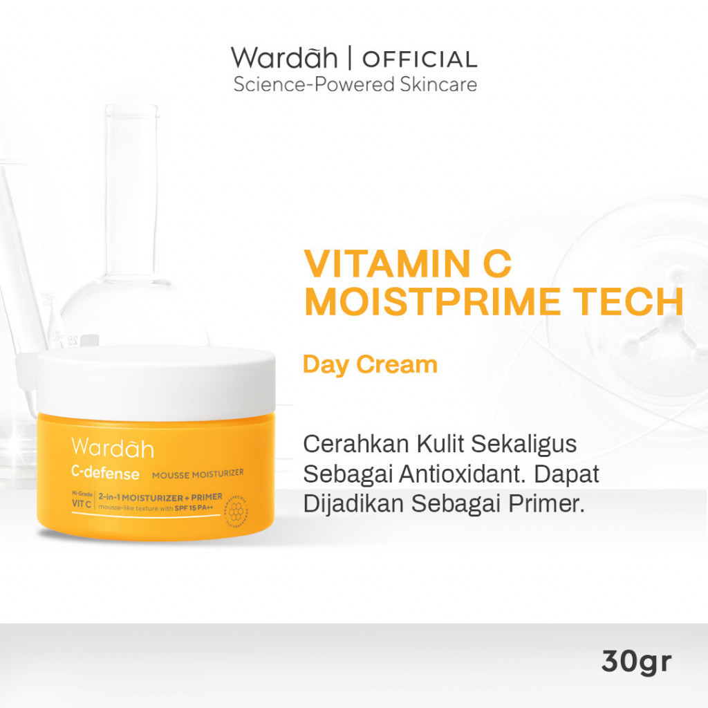 Wardah C-Defense Mousse Moisturizer 30 g - Pelembab, Primer dan Antioksidan, dengan HiGrade VitaminC - Mencerahkan dan Menyegarkan - Untuk Semua Jenis Kulit