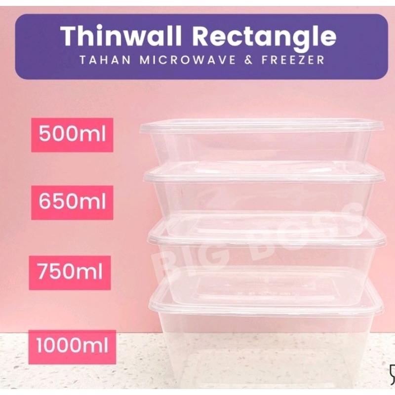 Jual Thinwall Rectangle Dm Kotak Makan Persegi Panjang 500ml 650ml