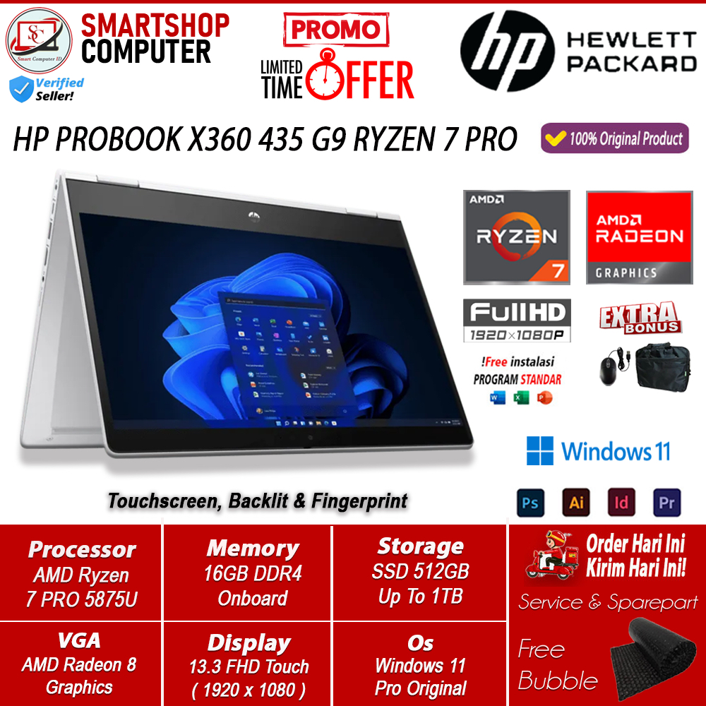 Jual Laptop 2in1 Hp Probook X360 435 G9 Amd Ryzen 7 Pro 5875u 16gb 1tb Radeon 8 Fhd Win11 Home 5861