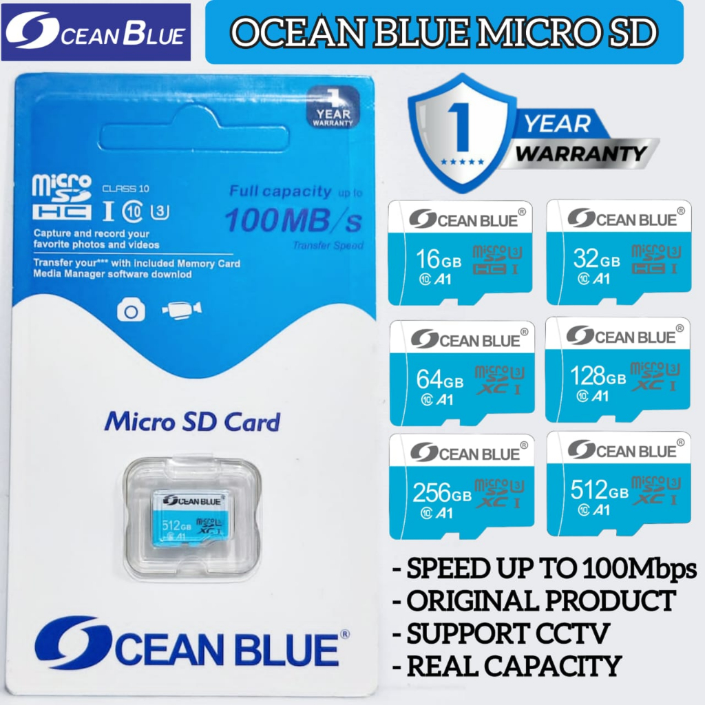 Jual Memory Card Hp Micro SD OCEANBLUE Kartu Memori TF Class10 Kapasitas 16 32 64 128 GB MMC