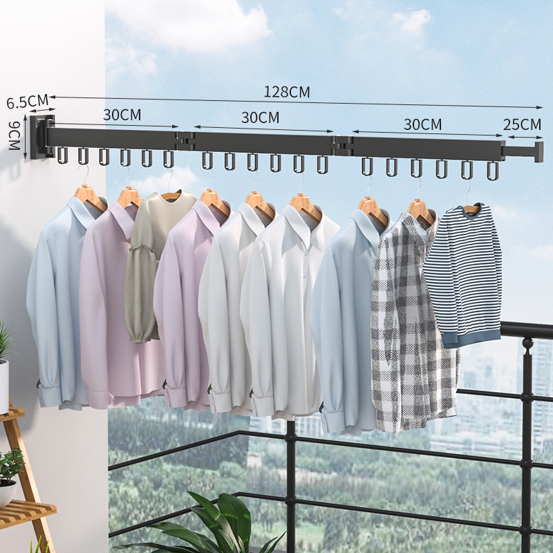 Folding Clothes Hanger Wall Mount Retractable Clothes Drying Rack 128CM