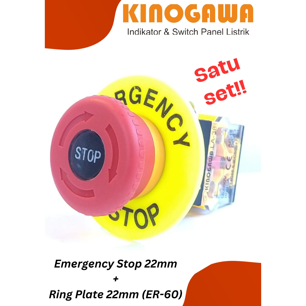 Jual Push Button Emergency Stop 22mm + Plate Ring Emergency 22mm ...