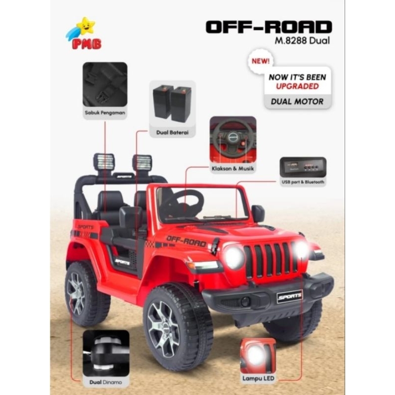Jual Mobil Aki Jeep Off Road M 8288 PMb 6v Edukasi Belajar Dual Gearbox ...