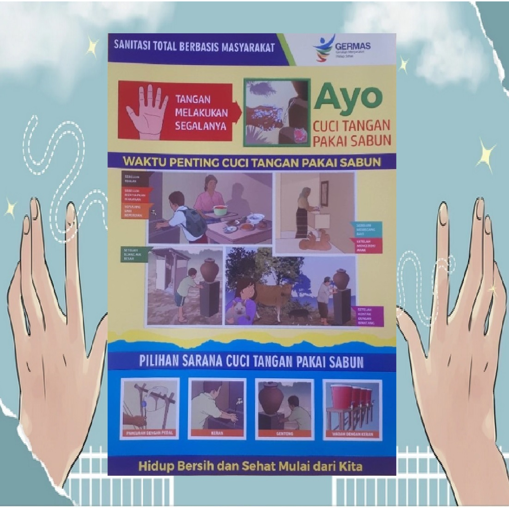 Jual Poster Cuci Tangan Poster Stbm Poster Ayo Cuci Tangan Pakai Sabun Sanitasi Total 