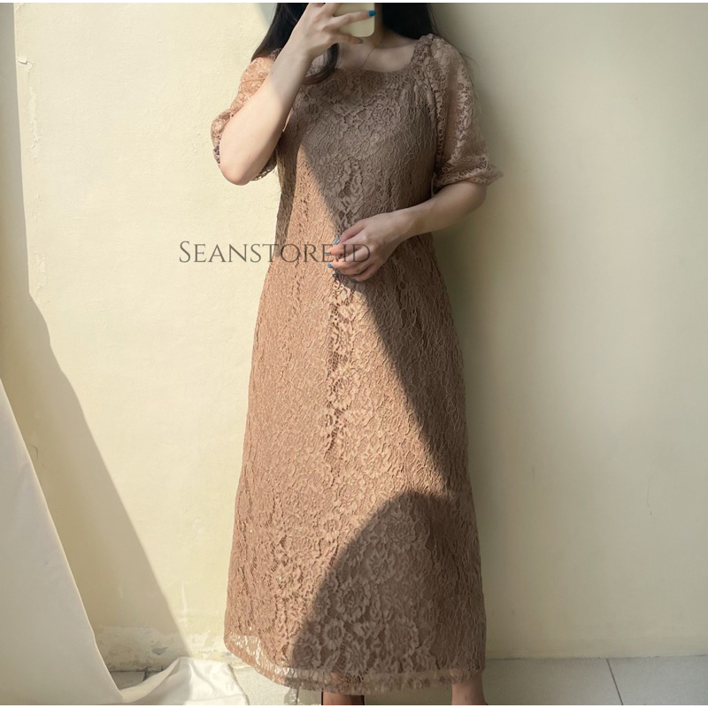 Jual New Arrival Dress Bodycon Korean Brukat pesta kondangan Bridesmaid Mewah Natural Look Gaya