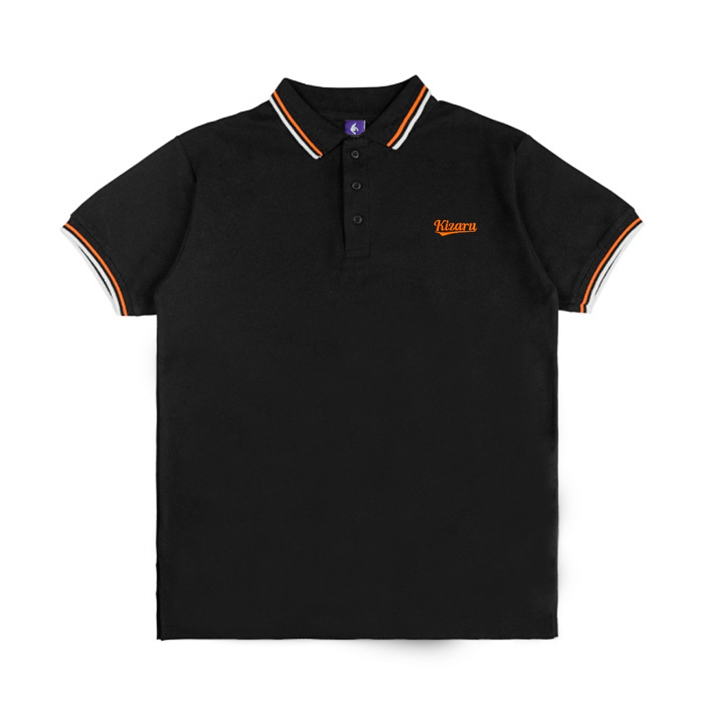 KIZARU Kaos Polo Kerah Strip Pria HANE Hitam