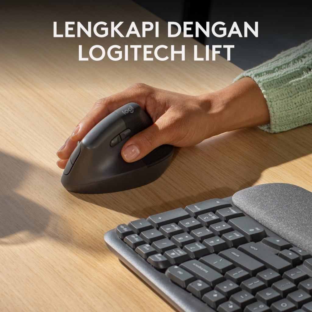 Logitech Wave Keys Keyboard Ergonomis Wireless, Bluetooth dan Multi-OS Windows/ Mac dilengkapi dengan Cushioned Palm Rest (8)