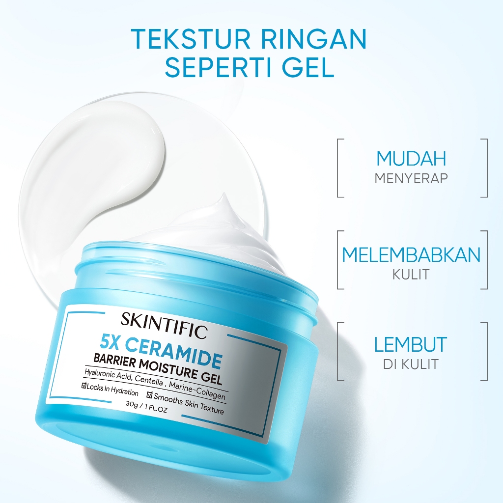 SKINTIFIC - 5X Ceramide Barrier Moisture Gel 30G Pelembab Wajah & 2% Salicylic Acid Anti Acne Serum