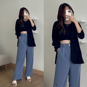 Celana Highwaist Loose Pants Trousers Celana Kerja Wanita Kantor Celana Kulot Wanita Anti Kusut