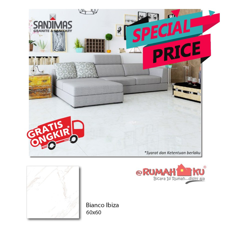 Jual SANDIMAS LANTAI GRANITE BIANCO IBIZA 60X60 1dus isi 4pcs=1,44m2 ...